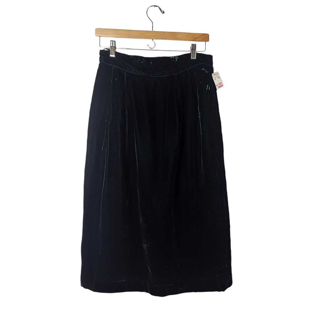 VTG Deadstock Forest Green Velvet‎ Pencil Skirt 12 Petite Dark Academia 90s